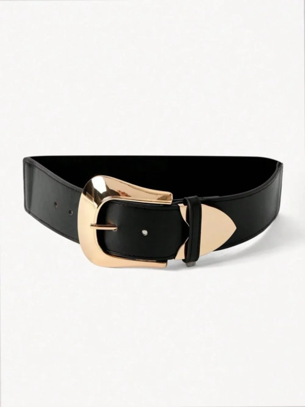 Black Wide Belt with Polished Gold Western Buckle